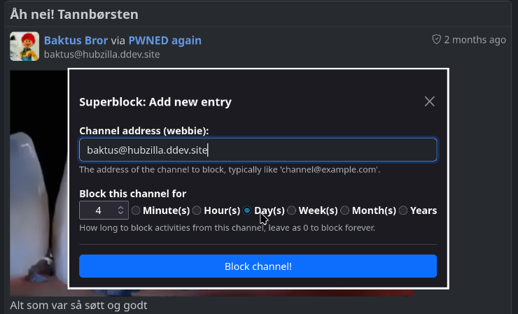 Screenshot of new blocking dialog
