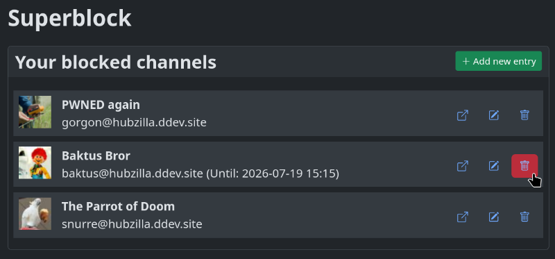 Screenshot of the updated block list view