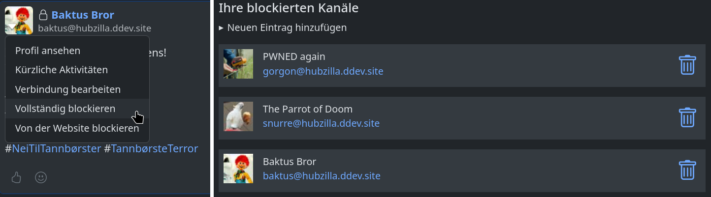 Superblock UI elements in German