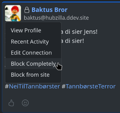 A popup menu under a profile picture