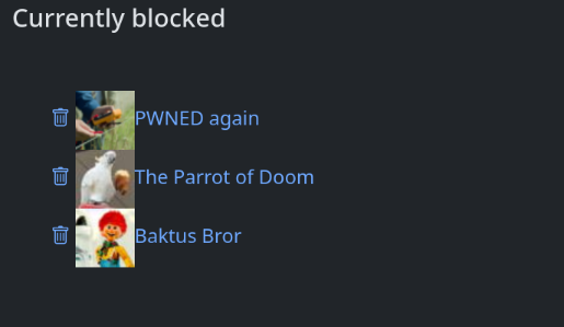 Messy list of blocked channels